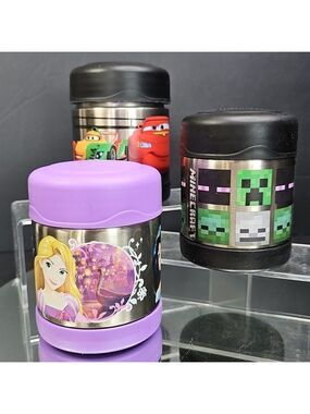 Disney Princess Minecraft And Cars Hot Cold Thermos Steel Food Jar (10oz) 3pcs